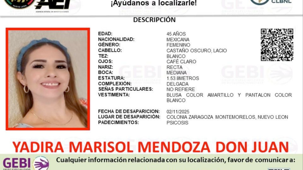 mujer con psicosis, Montemorelos, desaparición en Nuevo León, búsqueda inmediata, GEBI