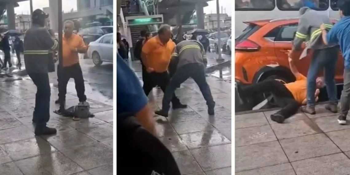 hombres metro pelea
