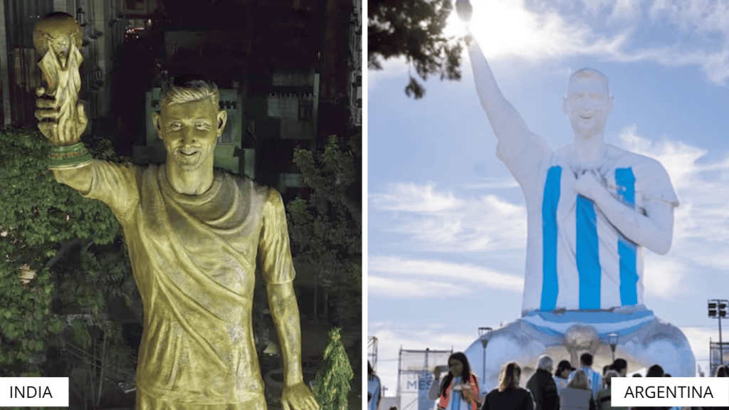 Monumento a Lionel Messi en India vs. la estatua de messi en Argentina